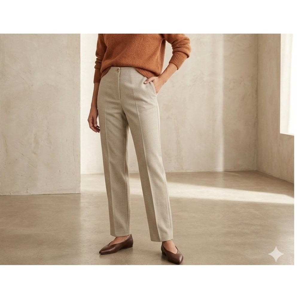 Finity Naturals Women 10 Beige Silk Linen Trousers High Waisted Quiet Luxury